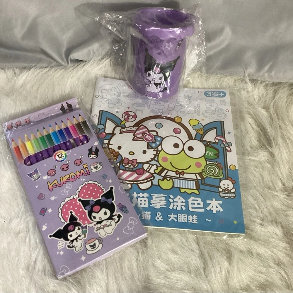 Hello Kitty Kuromi Bundle NEW Colored Pencils, Coloring Book & Pencil Cup